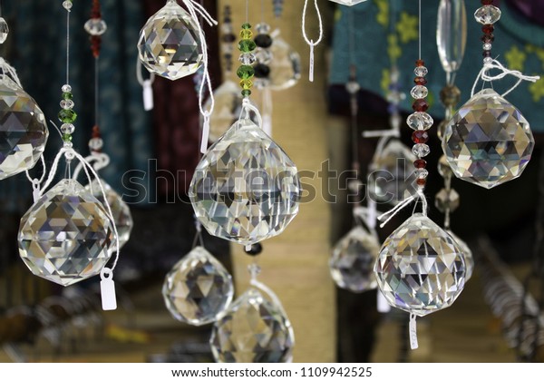 Bright Hanging Decorative Crystals Crafts Creation Stock Photo