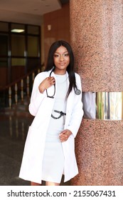 Bright high contrast image of Professional Female African American doctor psychologist in hospital. The concept of medicine and health. Life and health insurance

