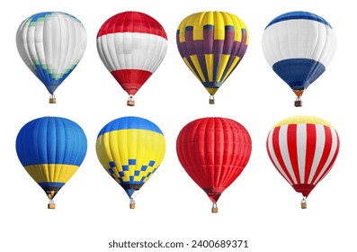 Bright hot-air balloons on white background, set - Powered by Shutterstock