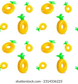 Bright inflatable pineapple ring pettern on white background. Concept summer holidays