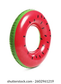 Bright inflatable ring with watermelon pattern on white background