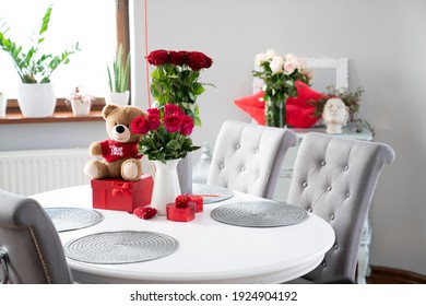 Bright interior with a gift for women's day.