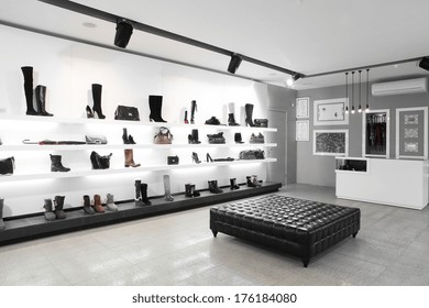 Bright large shoe store with new collection
