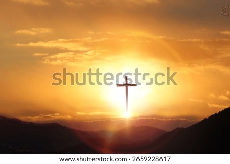 Bright light background and cross background symbolizing Jesus' sacrifice, passion, death and resurrection, Holy Week Easter concept
