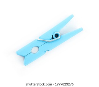 Bright light blue wooden clothespin isolated on white