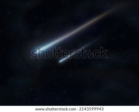 Bright meteors in the night sky. Shooting stars. A meteorites entered the Earth's atmosphere. 