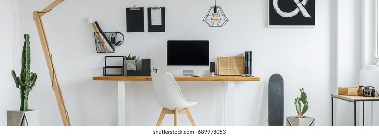 Bright, Minimalist Home Office For Single Person