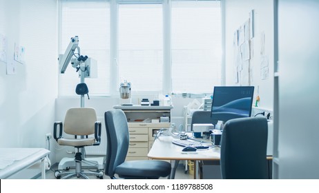 Bright and Modern Medical Doctor's Office, Complete with Personal Computer and ENT, Ophthalmology Equipment.