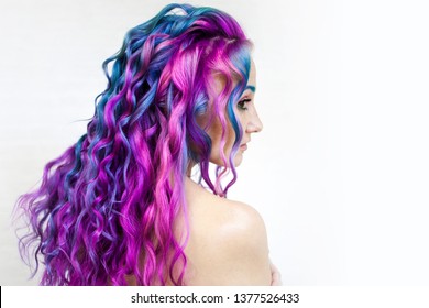 Bright multi  colored hair coloring  gradient blue purple   pink shades  Beautiful hair  hair Perm