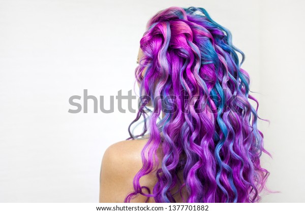 Bright Multicolored Hair Coloring Gradient Blue Stock Photo Edit