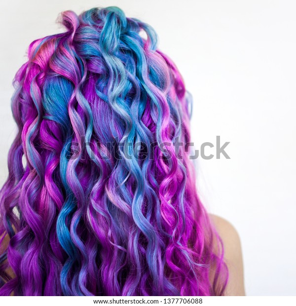 Bright Multicolored Hair Coloring Gradient Blue Stock Photo Edit