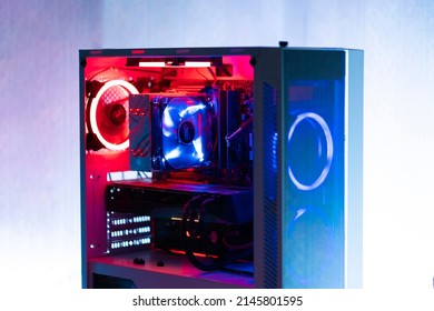 Bright New Pc Desktop Computer With Colorful Light Parts, Workstation Device