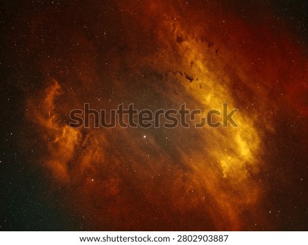Bright orange nebular gas structures weave through a dark cosmic field populated by countless distant stars in this deep-space astrophotography shot.