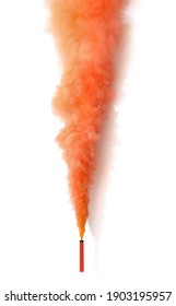 Bright Orange Smoke Bomb On White Background