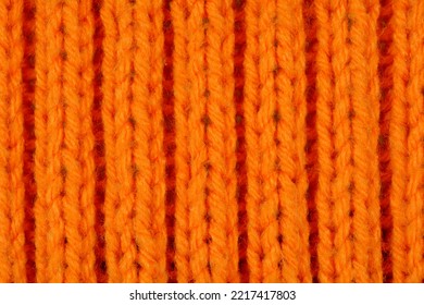 Bright Orange Wool Knitted Texture. Detailed  Top View.