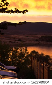 Bright Oranges Sunset By The Jindabyne Lake In The Snowy Mountains Australia