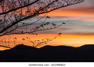 Bright Oranges Sunset By The Jindabyne Lake In The Snowy Mountains Australia