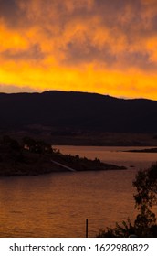 Bright Oranges Sunset By The Jindabyne Lake In The Snowy Mountains Australia