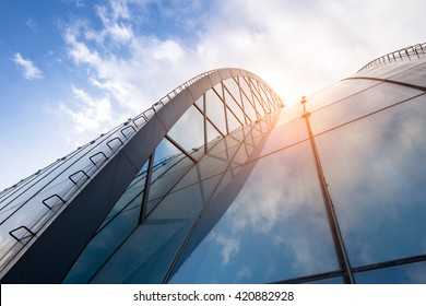 Bright Outlook For Business. Modern Office Block With Sunny Beautiful Sky.