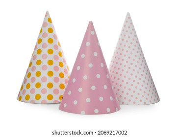 Bright party hats on white background. Festive accessory - Shutterstock ID 2069217002