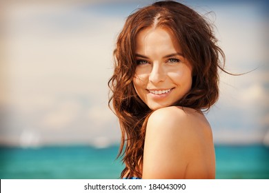 Bright Picture Of Beautiful Woman On A Beach