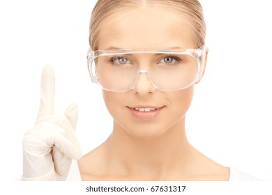 Bright Picture Of Woman In Protective Glasses And Gloves