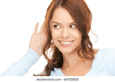 bright picture of young woman listening gossip - Powered by Shutterstock