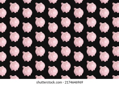 Bright Piggy Bank Pattern On Black Background
