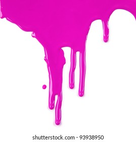 Bright Pink Paint Drips On White Background