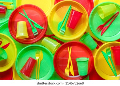 Bright Plastic Disposable Tableware Background