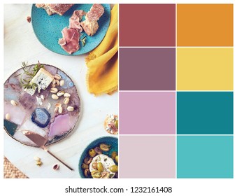 Bright and playful color palette with food - Shutterstock ID 1232161408