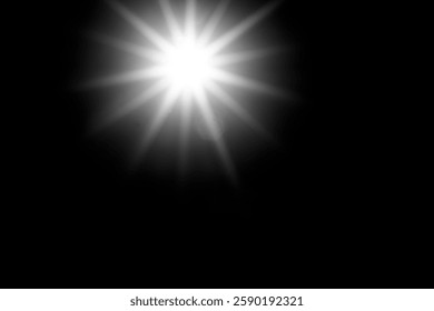 Bright radial rays from a luminous source on a dark abstract background
