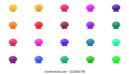 Bright rainbow colorful pattern background of multicolred sea shells grid
