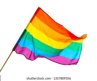Bright rainbow gay flag on white background. LGBT community