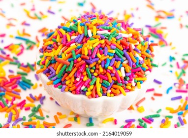 Bright Rainbow Sprinkles Isolated On A White Background