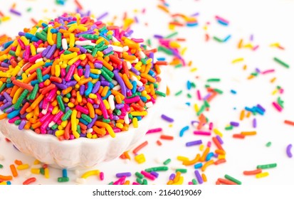 Bright Rainbow Sprinkles Isolated On A White Background