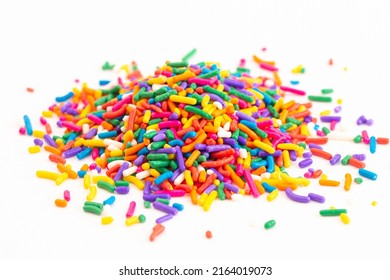 Bright Rainbow Sprinkles Isolated On A White Background