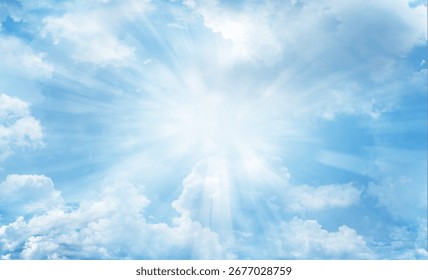 Bright rays shining in clouds