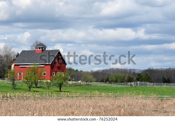 Bright Red Barn Essex Massachusetts Against Stock Photo Edit Now