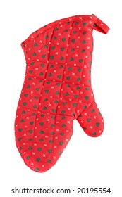 Bright Red Christmas Oven Glove With Tree Decorations