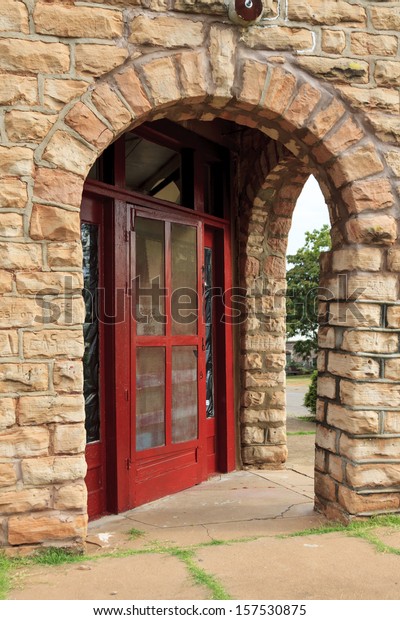 Bright Red Door Arched Entry Old Stock Photo Edit Now 157530875