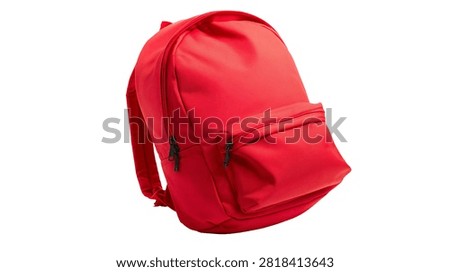 Bright red fabric school backpack with front zipper pocket and shoulder straps