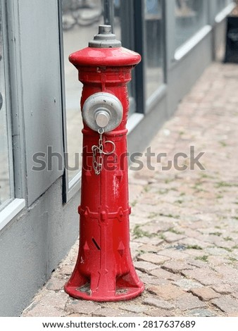 Bright red fire hydrant on street