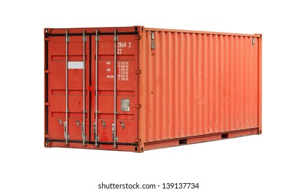 Bright Red Freight Shipping Container Isolated On White