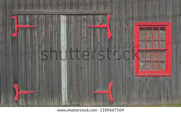 Bright Red Hinges Window Frame On Stock Photo Edit Now 1189667104