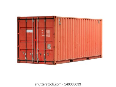 Bright Red Metal Freight Shipping Container Isolated On White