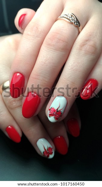 Bright Red Nail Design Pattern Stock Photo Edit Now 1017160450
