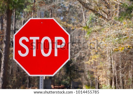 Bright red stop sign at an intersection of 2 roads