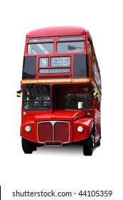 A Bright Red Traditional London Bus Isolated Over White