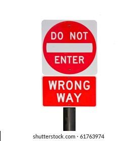 Bright Red Wrong Way Sign Isolated Stock Photo 61763974 